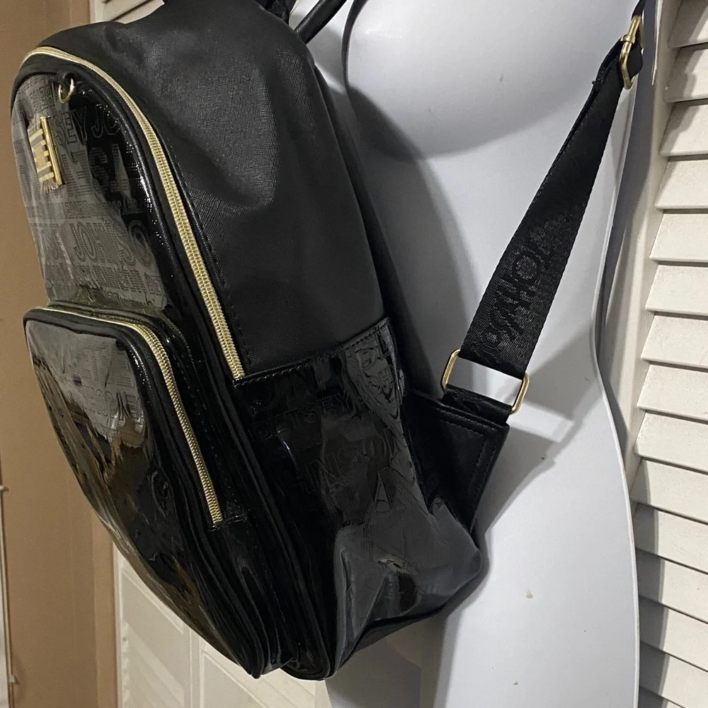 Betsey Paten leather Black Backpack with Gold Details